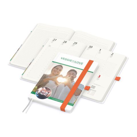 Nachhaltiger Werbeartikel Wochenkalender vorne + Notizen hinten Match-Hybrid RECYCLING Papier-Hardcover A5 – Orange – DIN A5 – mit Logo bedruckt