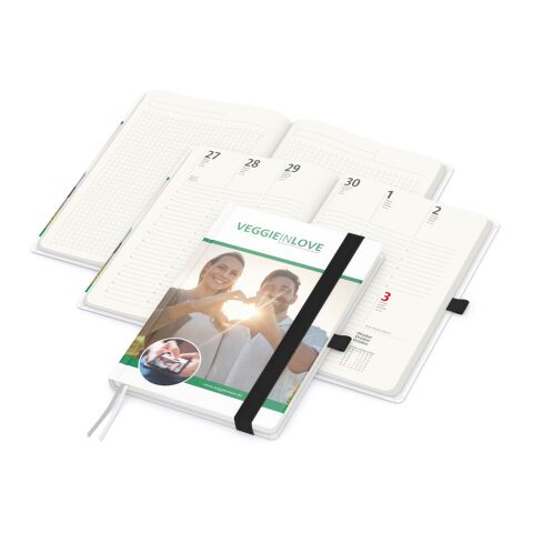Nachhaltiger Werbeartikel Wochenkalender vorne + Notizen hinten Match-Hybrid RECYCLING Papier-Hardcover A5 – Schwarz – DIN A5 – mit Logo bedruckt
