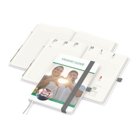 Nachhaltiger Werbeartikel Wochenkalender vorne + Notizen hinten Match-Hybrid RECYCLING Papier-Hardcover A5 – Silber – DIN A5 – mit Logo bedruckt