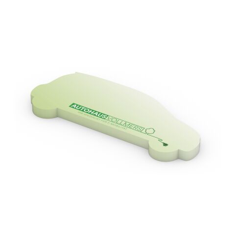 Nachhaltiger Werbeartikel Haftnotizblock Form 125 × 72 mm RECYCLING formgestanzt – 119 × 51 mm – mit Logo bedruckt