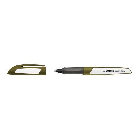 Werbeartikel STABILO Modern Flow Gelroller – gold/weiss – mit Logo bedruckt