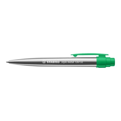 Werbeartikel STABILO style metal Kugelschreiber – silber/grün – mit Logo bedruckt