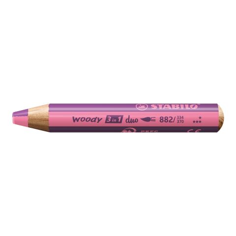 Werbeartikel STABILO woody duo Farbstift – pink/rot – mit Logo bedruckt
