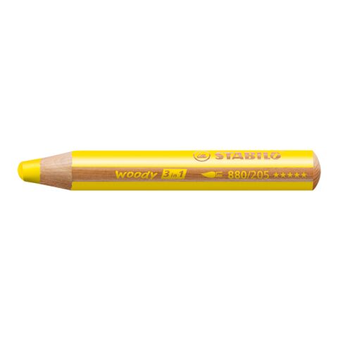 Werbeartikel STABILO woody 3 in 1 Farbstift – neongelb – mit Logo bedruckt