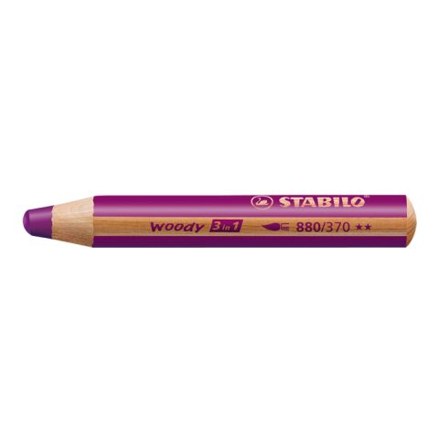 Werbeartikel STABILO woody 3 in 1 Farbstift – violett – mit Logo bedruckt