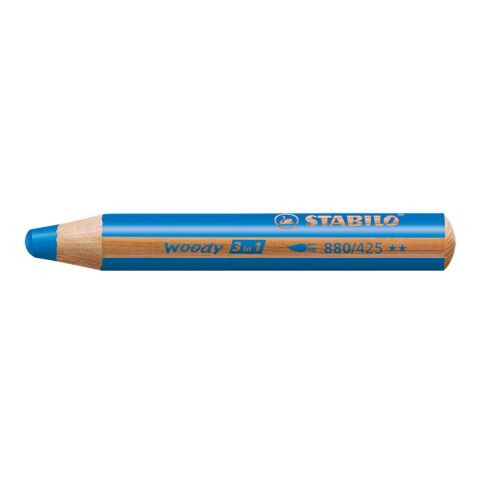 Werbeartikel STABILO woody 3 in 1 Farbstift – mittelblau – mit Logo bedruckt