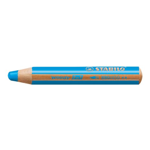 Werbeartikel STABILO woody 3 in 1 Farbstift – neonblau – mit Logo bedruckt