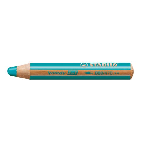 Werbeartikel STABILO woody 3 in 1 Farbstift – türkis – mit Logo bedruckt
