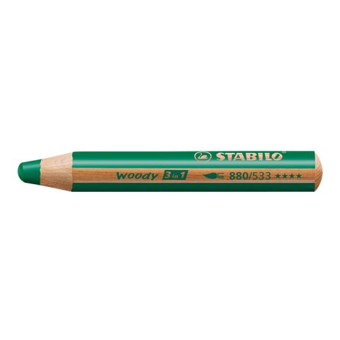 Werbeartikel STABILO woody 3 in 1 Farbstift – dunkelgrün – mit Logo bedruckt