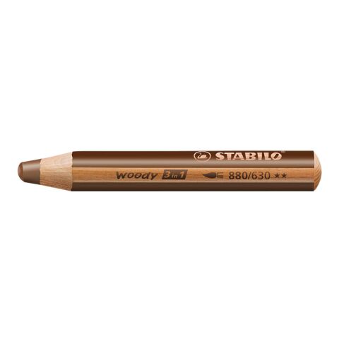 Werbeartikel STABILO woody 3 in 1 Farbstift – dunkelbraun – mit Logo bedruckt