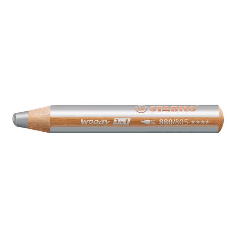 Werbeartikel STABILO woody 3 in 1 Farbstift – silber – mit Logo bedruckt