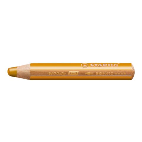 Werbeartikel STABILO woody 3 in 1 Farbstift – gold – mit Logo bedruckt