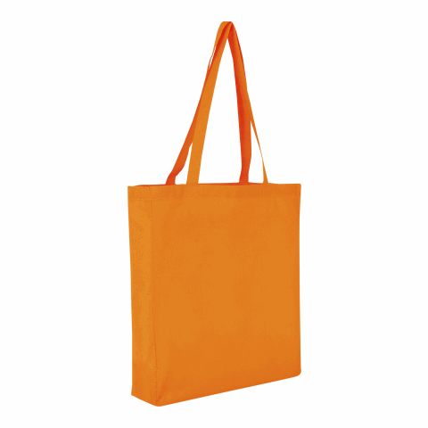 Werbeartikel TEXXILLA Baumwolltasche CLASSIC mit zwei langen Henkeln, Boden- und Seitenfalte, ca. 140g/m² – orange – mit Logo bedruckt