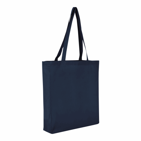 Werbeartikel TEXXILLA Baumwolltasche CLASSIC mit zwei langen Henkeln, Boden- und Seitenfalte, ca. 140g/m² – marineblau – mit Logo bedruckt