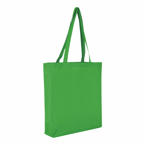 Werbeartikel TEXXILLA Baumwolltasche CLASSIC mit zwei langen Henkeln, Boden- und Seitenfalte, ca. 140g/m² – grün – mit Logo bedruckt