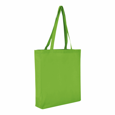 Werbeartikel TEXXILLA Baumwolltasche CLASSIC mit zwei langen Henkeln, Boden- und Seitenfalte, ca. 140g/m² – hellgrün – mit Logo bedruckt