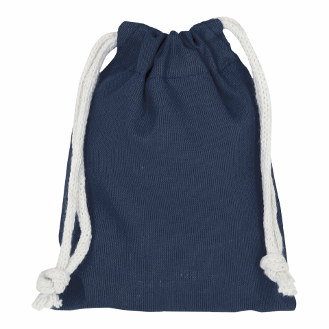 Werbeartikel TEXXILLA Zuziehbeutel aus Baumwolle, 10 x 14 cm, ca. 140 g/m² – marineblau – mit Logo bedruckt
