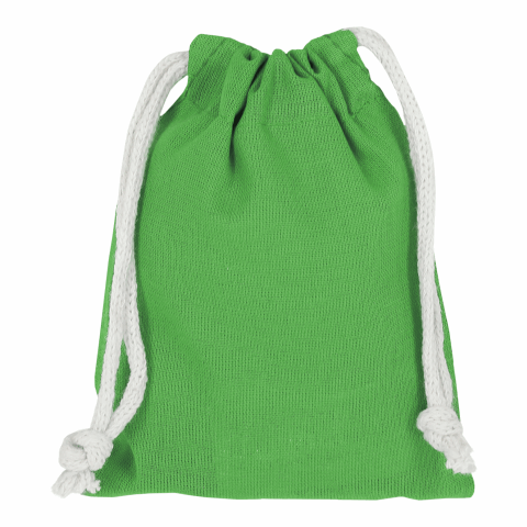 Werbeartikel TEXXILLA Zuziehbeutel aus Baumwolle, 10 x 14 cm, ca. 140 g/m² – grün – mit Logo bedruckt