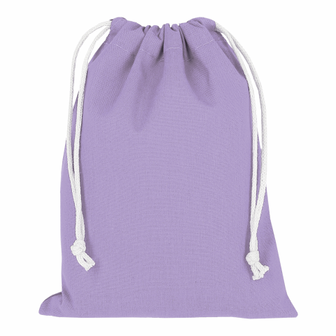 Werbeartikel TEXXILLA Zuziehbeutel aus Baumwolle, 15 x 20 cm, ca. 140 g/m² – violett – mit Logo bedruckt
