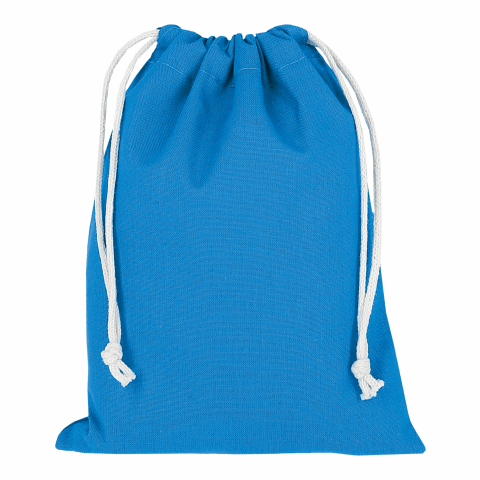 Werbeartikel TEXXILLA Zuziehbeutel aus Baumwolle, 15 x 20 cm, ca. 140 g/m² – hellblau – mit Logo bedruckt