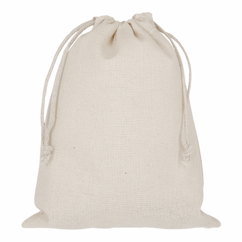 Werbeartikel TEXXILLA Zuziehbeutel aus Baumwolle, 15 x 20 cm, ca. 140 g/m² – beige – mit Logo bedruckt