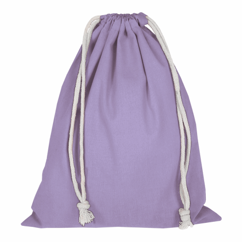 Werbeartikel TEXXILLA Zuziehbeutel aus Baumwolle, 25 x 30 cm, ca. 140 g/m² – violett – mit Logo bedruckt