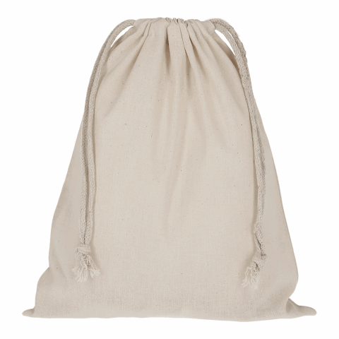 Werbeartikel TEXXILLA Zuziehbeutel aus Baumwolle, 25 x 30 cm, ca. 140 g/m² – beige – mit Logo bedruckt