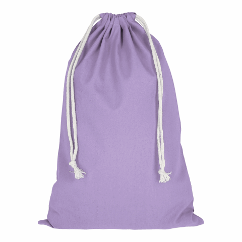 Werbeartikel TEXXILLA Zuziehbeutel aus Baumwolle, 30 x 45 cm, ca. 140 g/m² – violett – mit Logo bedruckt