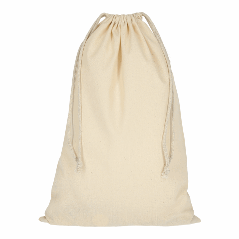 Werbeartikel TEXXILLA Zuziehbeutel aus Baumwolle, 30 x 45 cm, ca. 140 g/m² – beige – mit Logo bedruckt