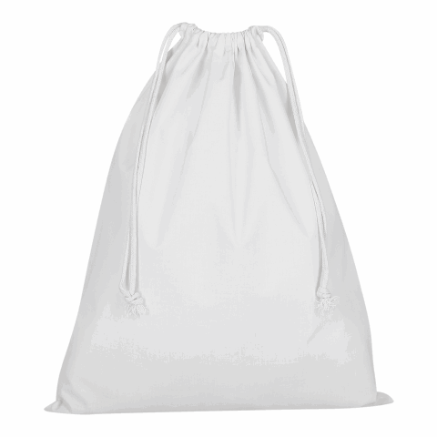 Werbeartikel TEXXILLA Zuziehbeutel aus Baumwolle, 40 x 50 cm, ca. 140 g/m² – weiss – mit Logo bedruckt