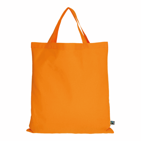 Werbeartikel TEXXILLA Tasche aus Fairtrade-zertifizierter Baumwolle mit zwei kurzen Henkeln, ca. 140 g/m² – orange – mit Logo bedruckt
