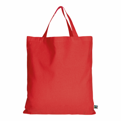 Werbeartikel TEXXILLA Tasche aus Fairtrade-zertifizierter Baumwolle mit zwei kurzen Henkeln, ca. 140 g/m² – rot – mit Logo bedruckt