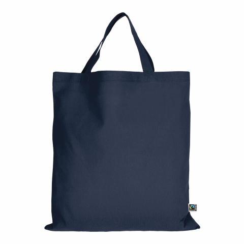Werbeartikel TEXXILLA Tasche aus Fairtrade-zertifizierter Baumwolle mit zwei kurzen Henkeln, ca. 140 g/m² – marineblau – mit Logo bedruckt