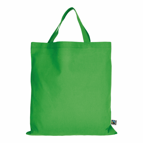 Werbeartikel TEXXILLA Tasche aus Fairtrade-zertifizierter Baumwolle mit zwei kurzen Henkeln, ca. 140 g/m² – grün – mit Logo bedruckt