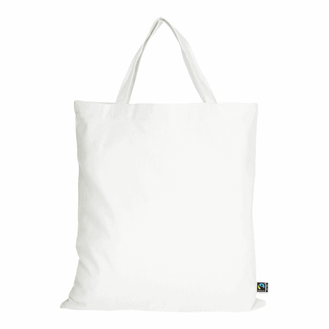 Werbeartikel TEXXILLA Tasche aus Fairtrade-zertifizierter Baumwolle mit zwei kurzen Henkeln, ca. 140 g/m² – weiss – mit Logo bedruckt