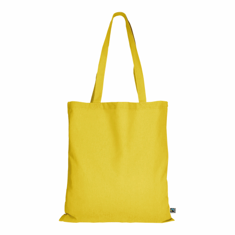 Werbeartikel TEXXILLA Tasche aus Fairtrade-zertifizierter Baumwolle mit zwei langen Henkeln, ca. 140 g/m² – gelb – mit Logo bedruckt