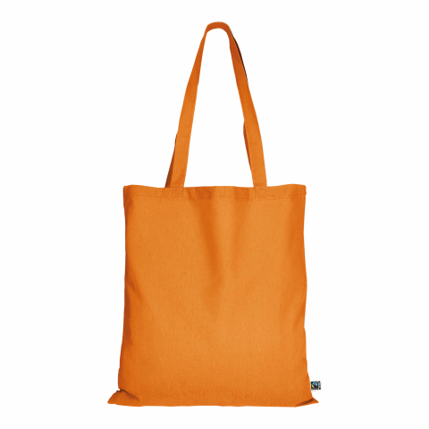 Werbeartikel TEXXILLA Tasche aus Fairtrade-zertifizierter Baumwolle mit zwei langen Henkeln, ca. 140 g/m² – orange – mit Logo bedruckt