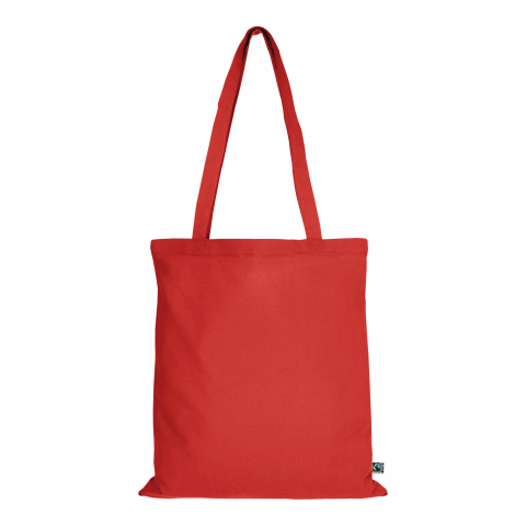 Werbeartikel TEXXILLA Tasche aus Fairtrade-zertifizierter Baumwolle mit zwei langen Henkeln, ca. 140 g/m² – rot – mit Logo bedruckt