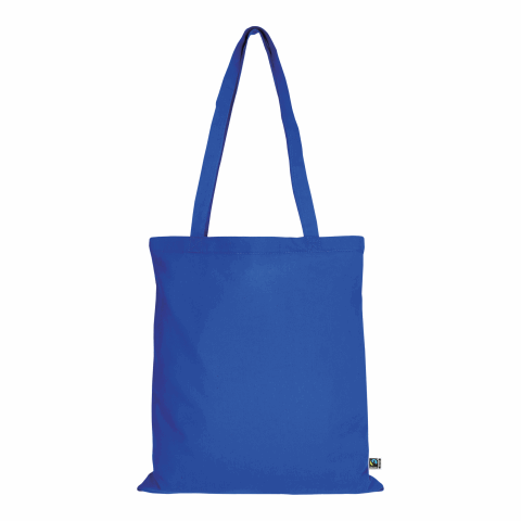 Werbeartikel TEXXILLA Tasche aus Fairtrade-zertifizierter Baumwolle mit zwei langen Henkeln, ca. 140 g/m² – königsblau – mit Logo bedruckt
