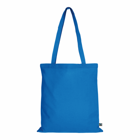 Werbeartikel TEXXILLA Tasche aus Fairtrade-zertifizierter Baumwolle mit zwei langen Henkeln, ca. 140 g/m² – hellblau – mit Logo bedruckt
