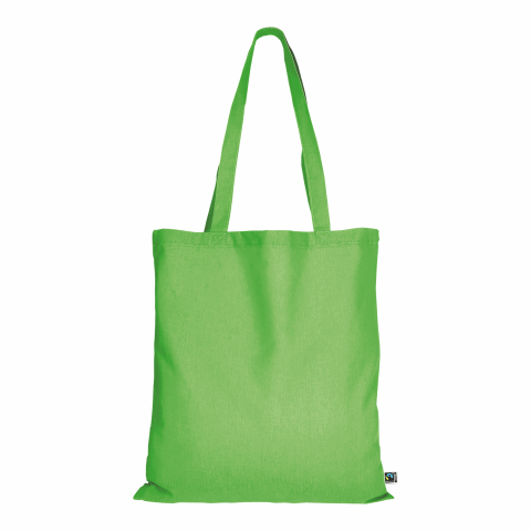 Werbeartikel TEXXILLA Tasche aus Fairtrade-zertifizierter Baumwolle mit zwei langen Henkeln, ca. 140 g/m² – hellgrün – mit Logo bedruckt