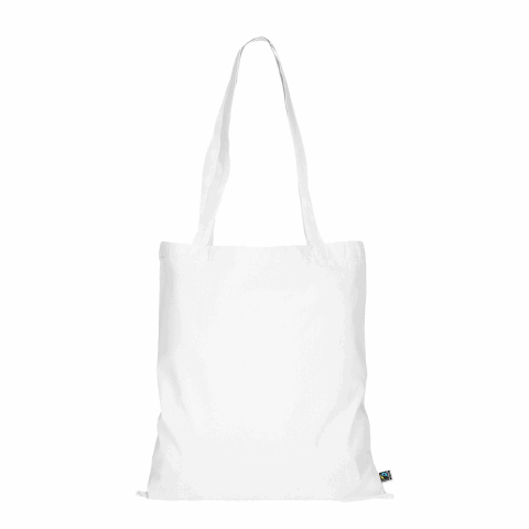 Werbeartikel TEXXILLA Tasche aus Fairtrade-zertifizierter Baumwolle mit zwei langen Henkeln, ca. 140 g/m² – weiss – mit Logo bedruckt