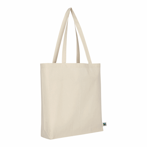 TEXXILLA Tasche aus Fairtrade-zertifizierter Baumwolle mit 2 langen Henkeln, Boden- und Seitenfalte, ca. 140 g/m² beige | ohne Werbeanbringung | ohne Werbeanbringung
