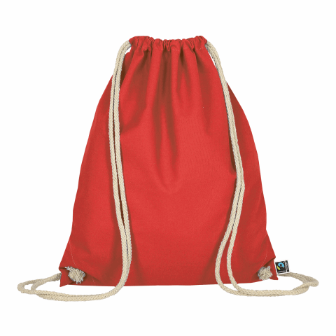 Werbeartikel TEXXILLA Turnbeutel aus Fairtrade-zertifizierter Baumwolle, ca. 140 g/m² – rot – mit Logo bedruckt