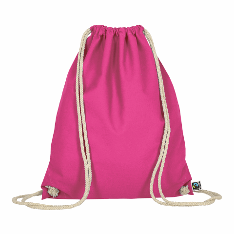 Werbeartikel TEXXILLA Turnbeutel aus Fairtrade-zertifizierter Baumwolle, ca. 140 g/m² – pink – mit Logo bedruckt