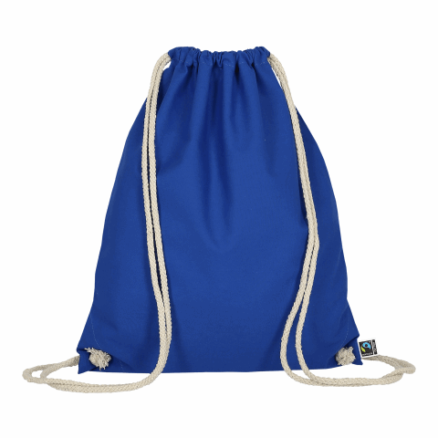 Werbeartikel TEXXILLA Turnbeutel aus Fairtrade-zertifizierter Baumwolle, ca. 140 g/m² – königsblau – mit Logo bedruckt