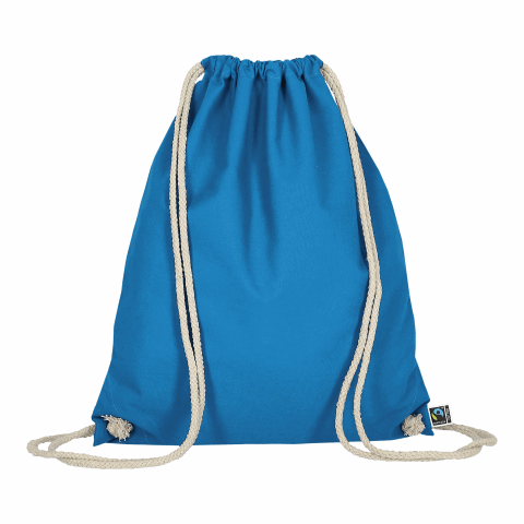 Werbeartikel TEXXILLA Turnbeutel aus Fairtrade-zertifizierter Baumwolle, ca. 140 g/m² – hellblau – mit Logo bedruckt