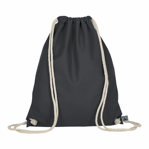 Werbeartikel TEXXILLA Turnbeutel aus Fairtrade-zertifizierter Baumwolle, ca. 140 g/m² – anthrazit – mit Logo bedruckt