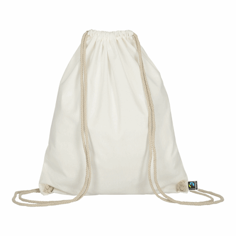 Werbeartikel TEXXILLA Turnbeutel aus Fairtrade-zertifizierter Baumwolle, ca. 140 g/m² – weiss – mit Logo bedruckt