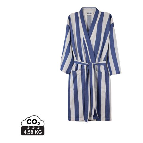 Werbeartikel VINGA Ornos GRS Hamam-Bademantel L/XL – blau-weiss – mit Logo bedruckt